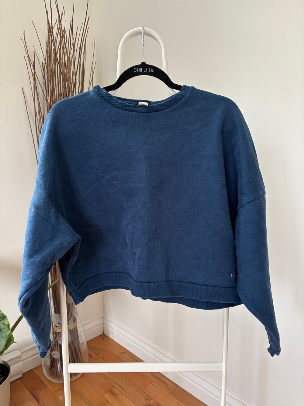 Classic Oversized crop Crewneck Sweatshirt in Navy
